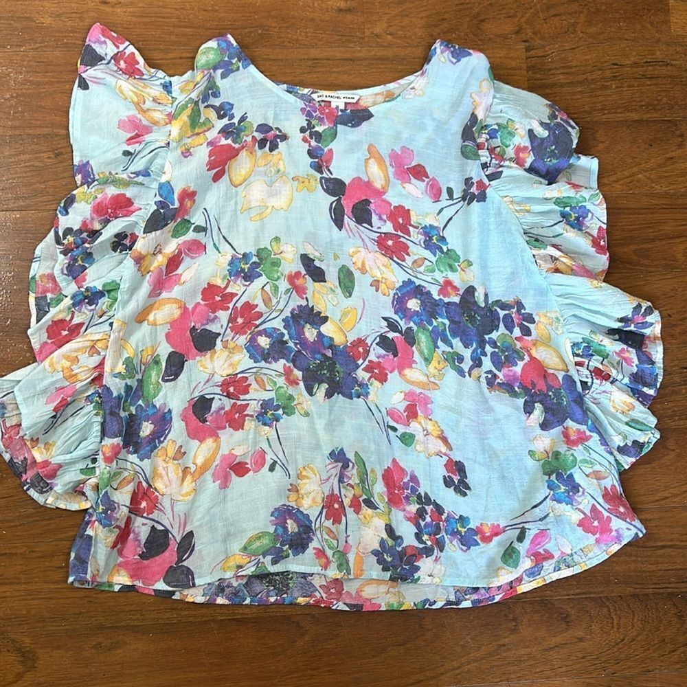 ZAC & RACHEL woman floral ruffle gauze blouse shirt top size 2X flowy vacation